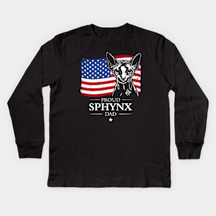 Proud Sphynx Dad American Flag patriotic cat Kids Long Sleeve T-Shirt